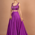 Purple Designer Lehenga set in satin with Embroidered Work Front 