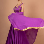 Purple Designer Lehenga set in satin with Embroidered Work Side