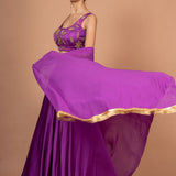 Purple Designer Lehenga set in satin with Embroidered Work Side