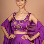 Purple Designer Lehenga set in satin with Embroidered Work Close Up