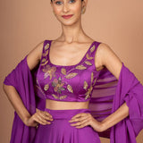 Purple Designer Lehenga set in satin with Embroidered Work Close Up