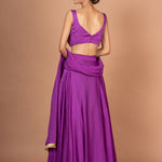 Purple Designer Lehenga set in satin with Embroidered Work Back