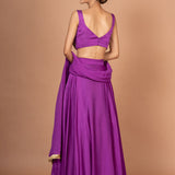 Purple Designer Lehenga set in satin with Embroidered Work Back