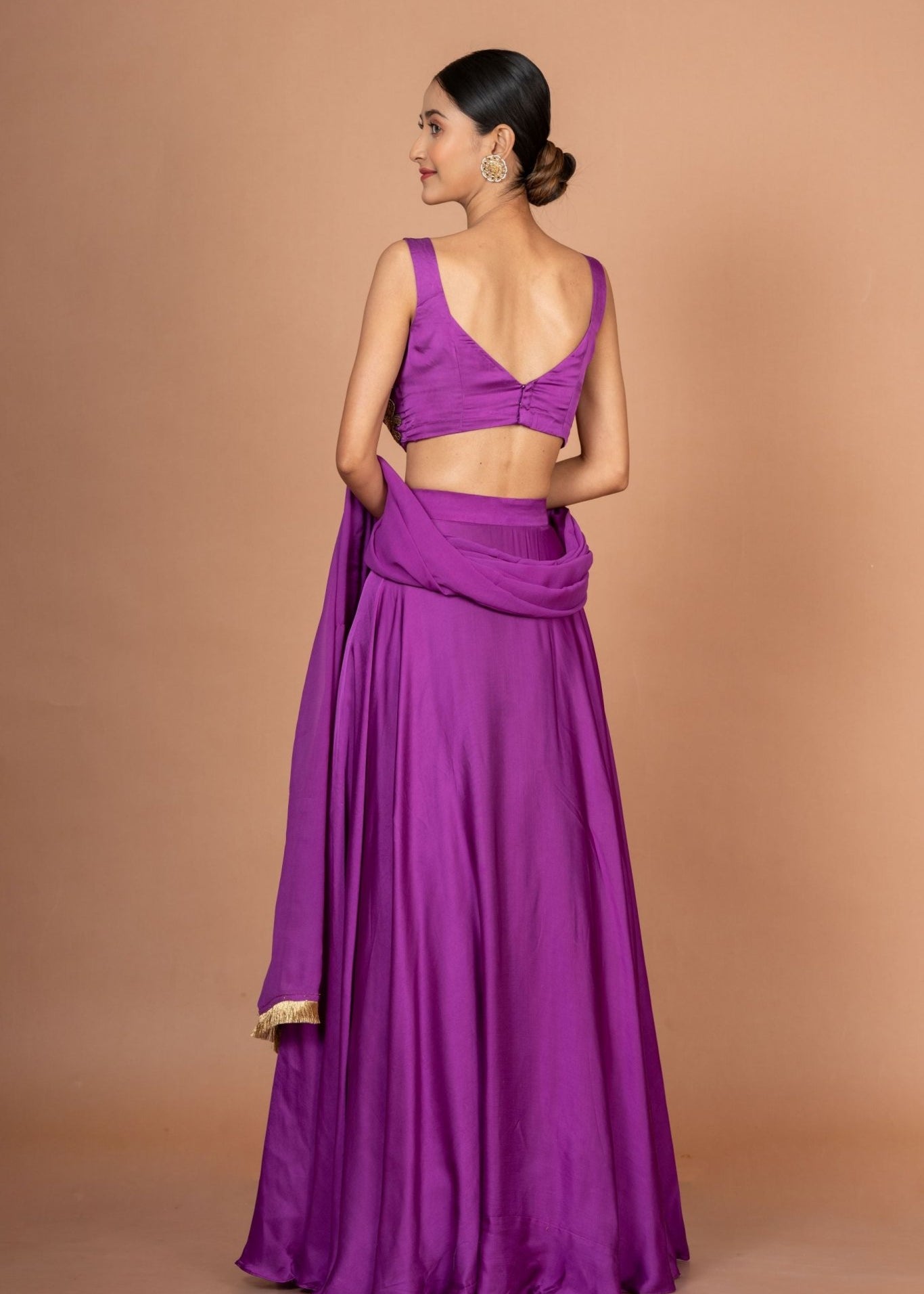 Purple Designer Lehenga set in satin with Embroidered Work - Anvi Couture
