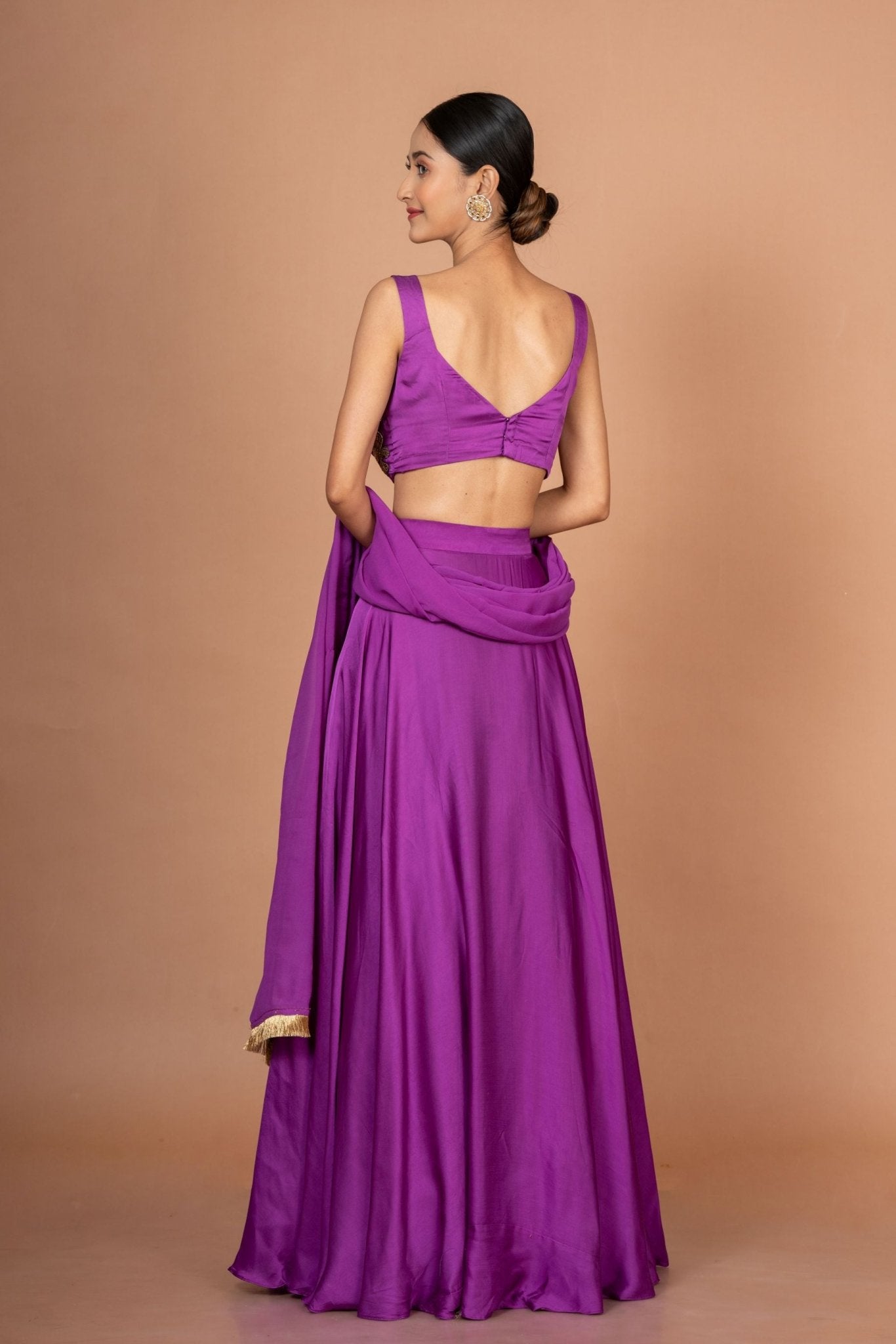 Purple Designer Lehenga set in satin with Embroidered Work - Anvi Couture