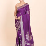 Purple Dola Silk Saree with Golden Floral Woven Embellishment Full