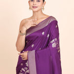 Purple Dola Silk Saree with Golden Floral Woven Embellishment Close Up