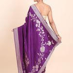 Purple Dola Silk Saree with Golden Floral Woven Embellishment Back
