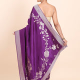 Purple Dola Silk Saree with Golden Floral Woven Embellishment Back