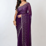 Purple Embroidered  Designer Saree with Swarovski Work Full
