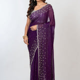 Purple Embroidered  Designer Saree with Swarovski Work Full