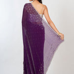 Purple Embroidered  Designer Saree with Swarovski Work Back