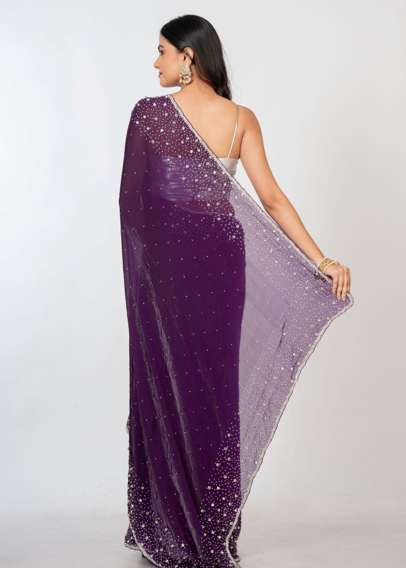 Purple Embroidered Designer Saree with Swarovski Work - Anvi Couture