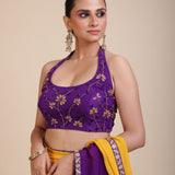 Purple Embroidered Halter Neck Party Wear Blouse Another Side
