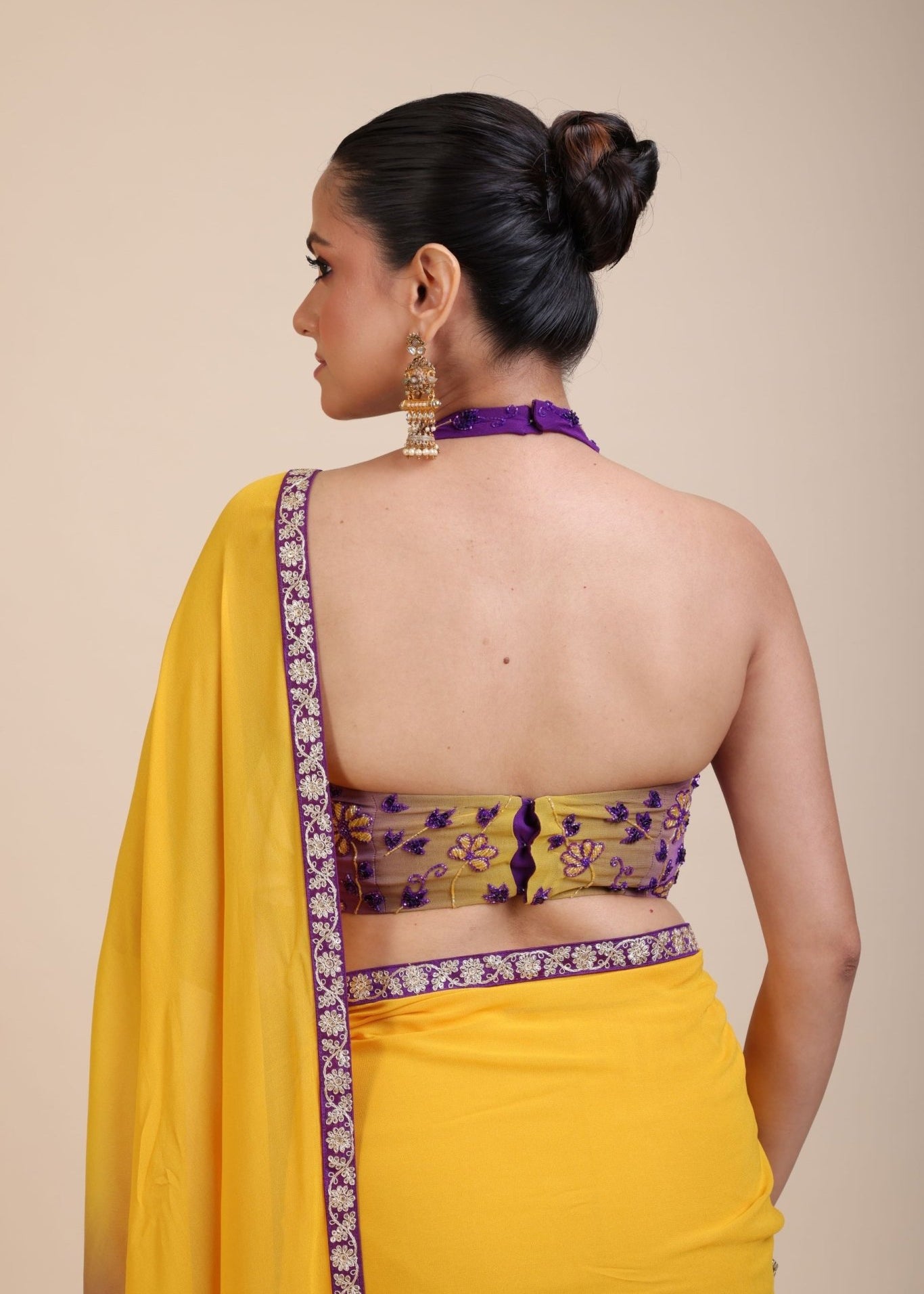 Purple Embroidered Halter Neck Party Wear Blouse - Anvi Couture
