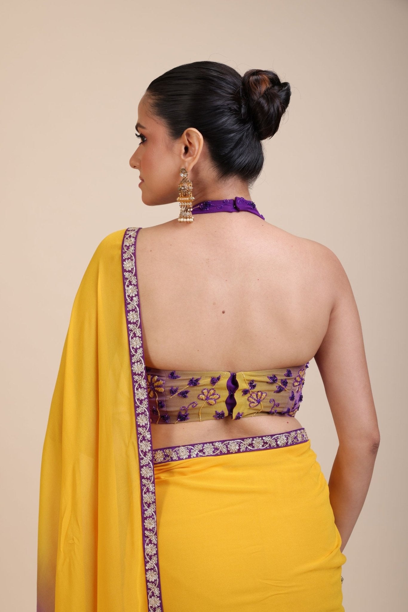 Purple Embroidered Halter Neck Party Wear Blouse - Anvi Couture