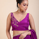 Purple Floral Embroidered Sleeveless blouse side