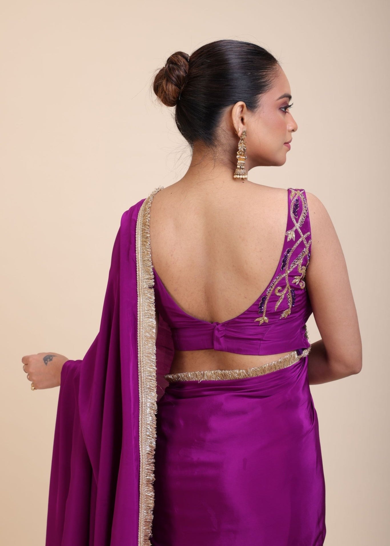 Purple Floral Embroidered Sleeveless blouse - Anvi Couture