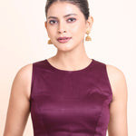 Purple High Neck Sleeveless Blouse with Back Button Closer full