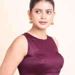 Purple High Neck Sleeveless Blouse with Back Button Closer close up