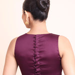 Purple High Neck Sleeveless Blouse with Back Button Closer back