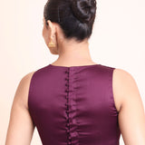 Purple High Neck Sleeveless Blouse with Back Button Closer back