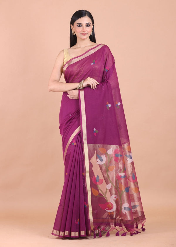 Purple Jamdani Silk Saree - Anvi Couture