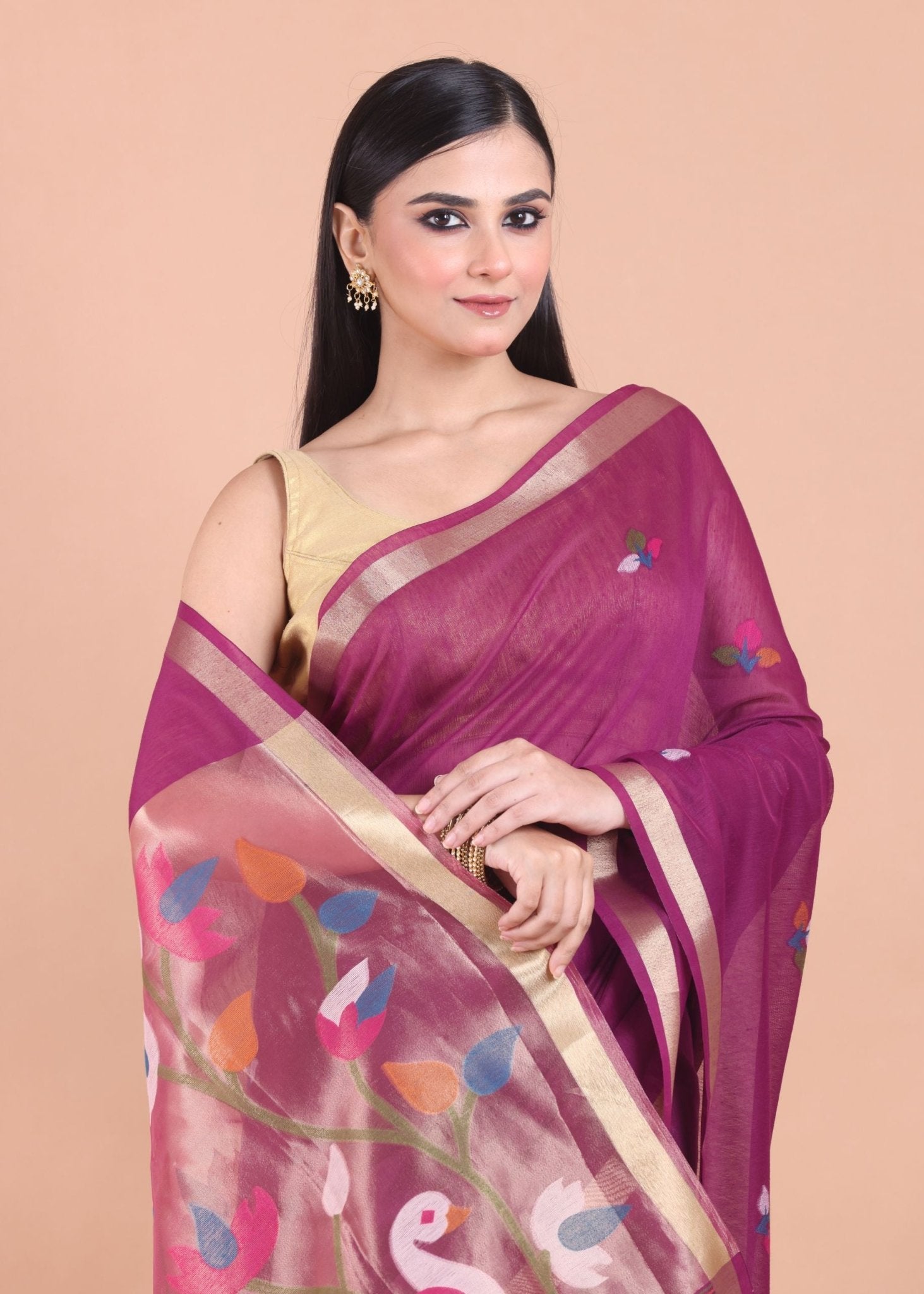 Purple Jamdani Silk Saree - Anvi Couture