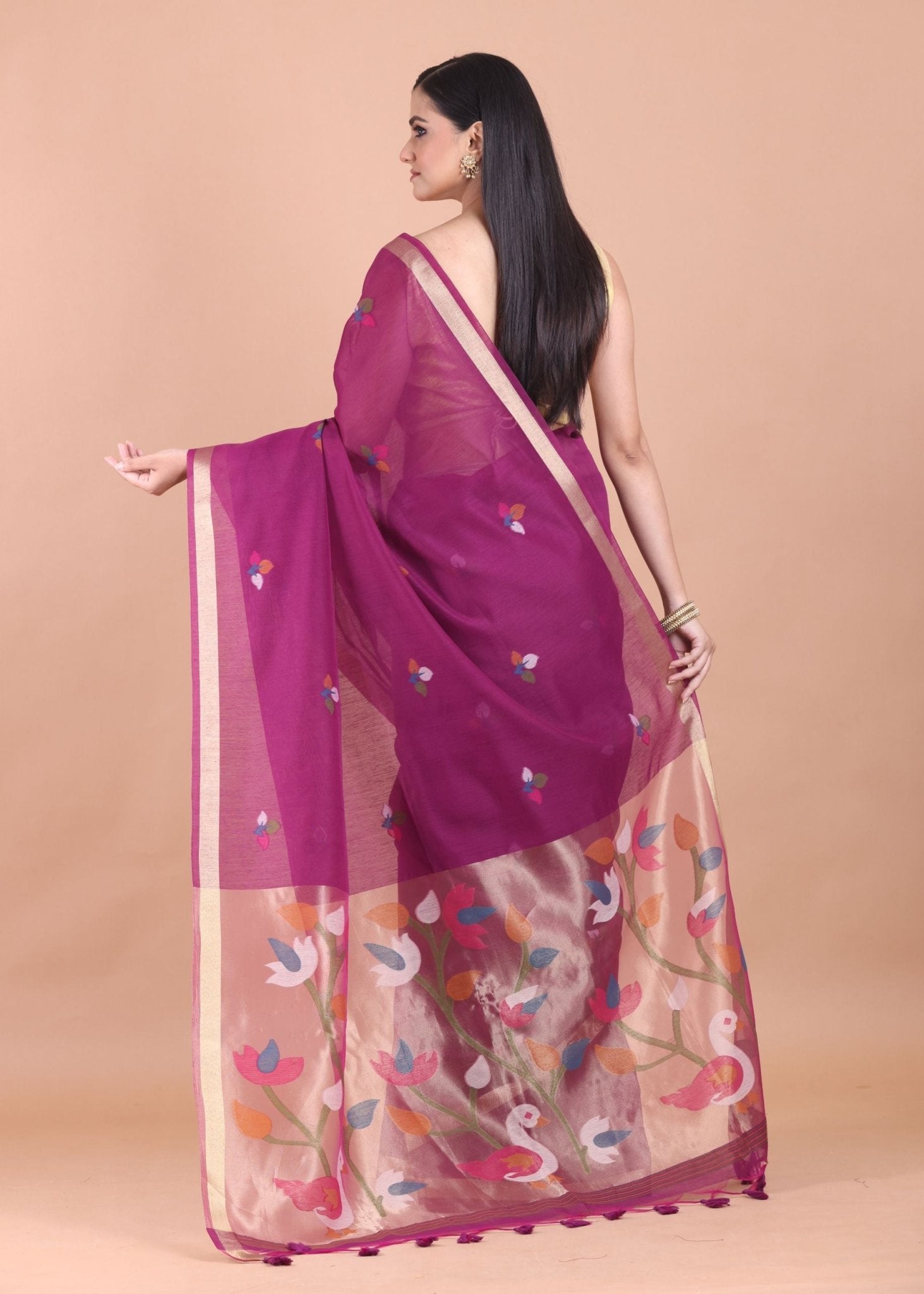 Purple Jamdani Silk Saree - Anvi Couture