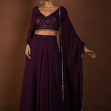 Purple Lehenga with Sequin Work Full Sleeve Choli and Matching Dupatta 