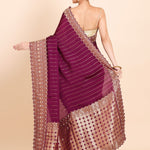Purple Mashru Silk Saree with Golden Woven Border and Pallu with Hand Embroidery Back