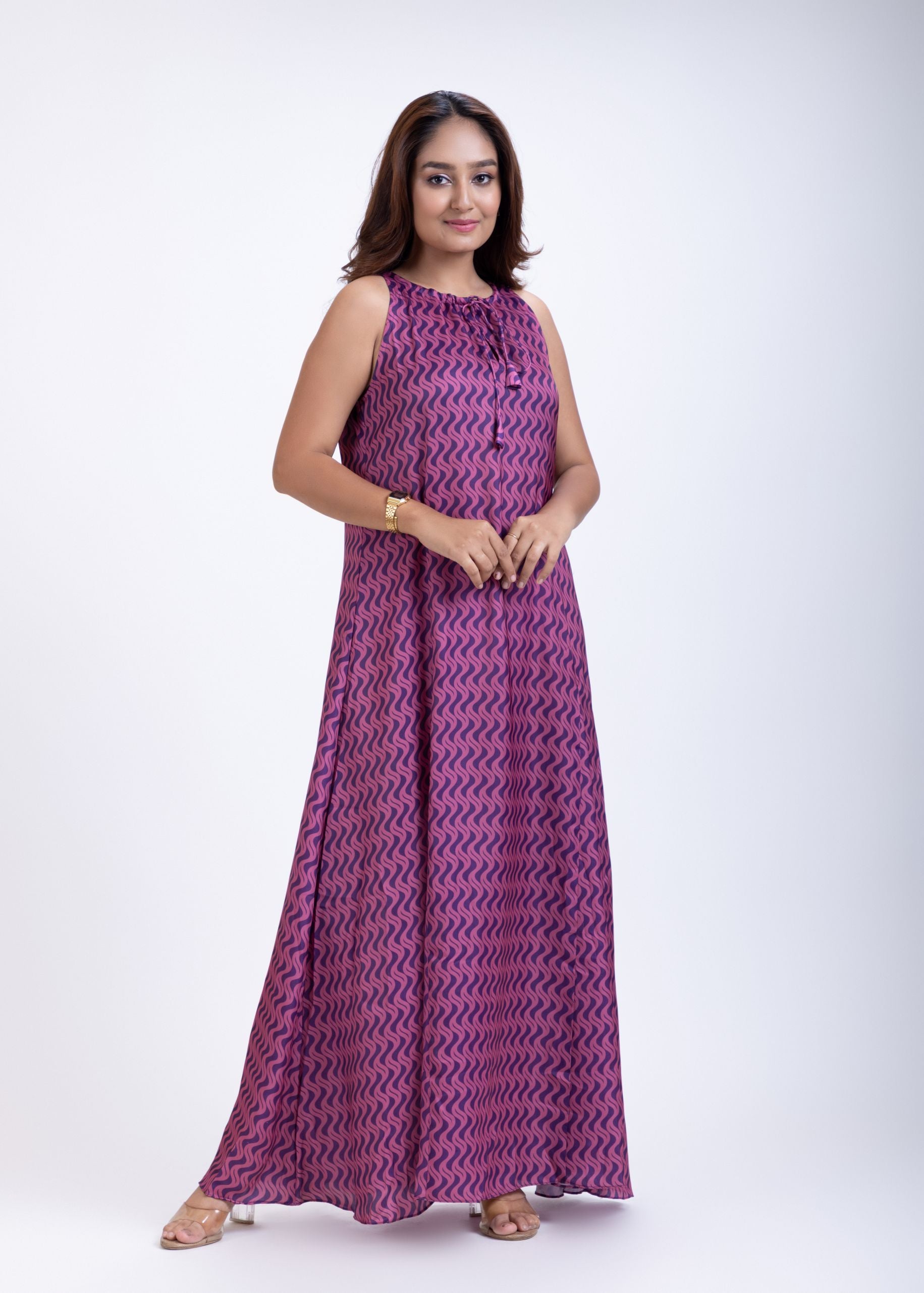 Purple Satin Maxi Gown Dress Full