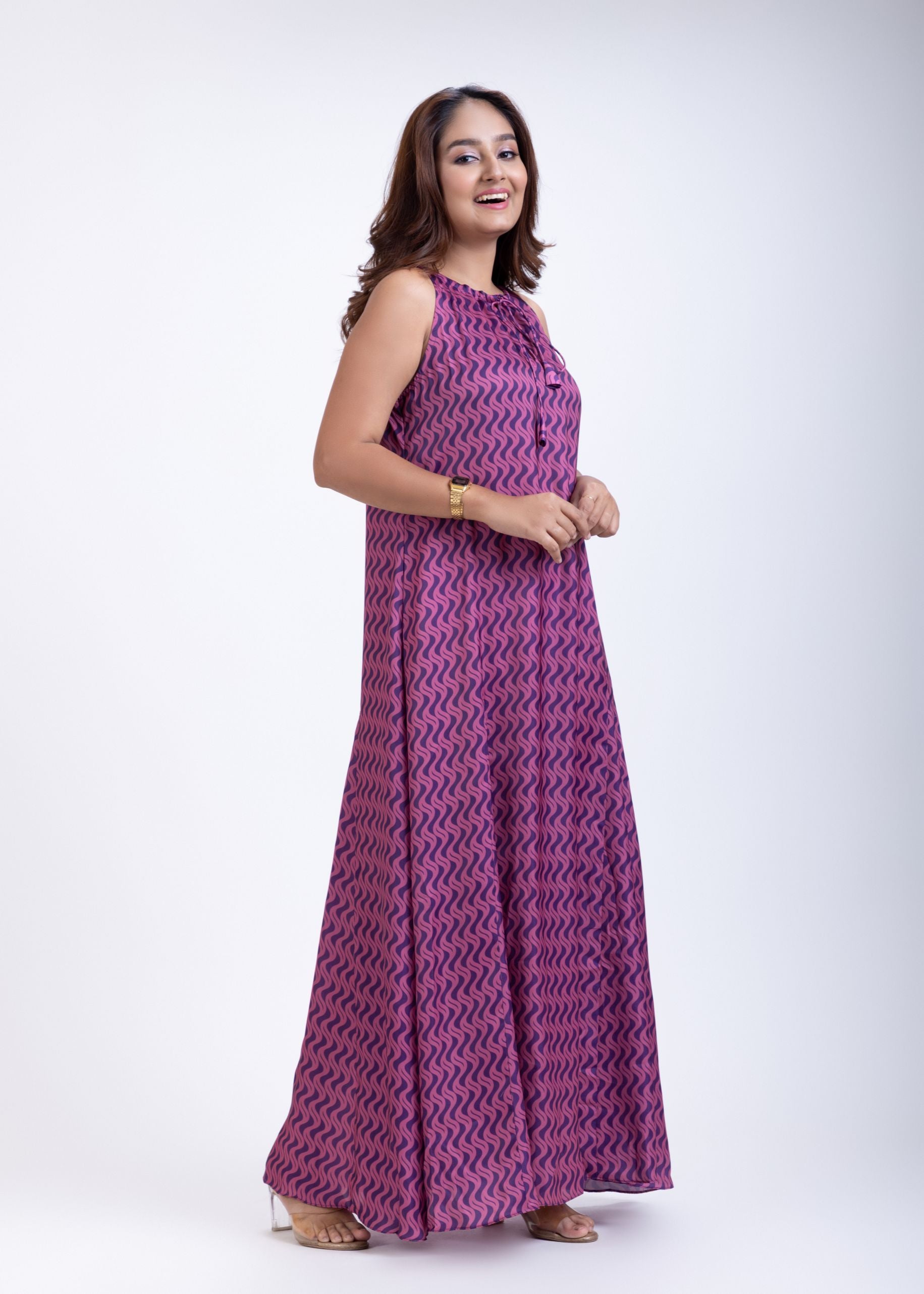 Purple Satin Maxi Gown Dress Front