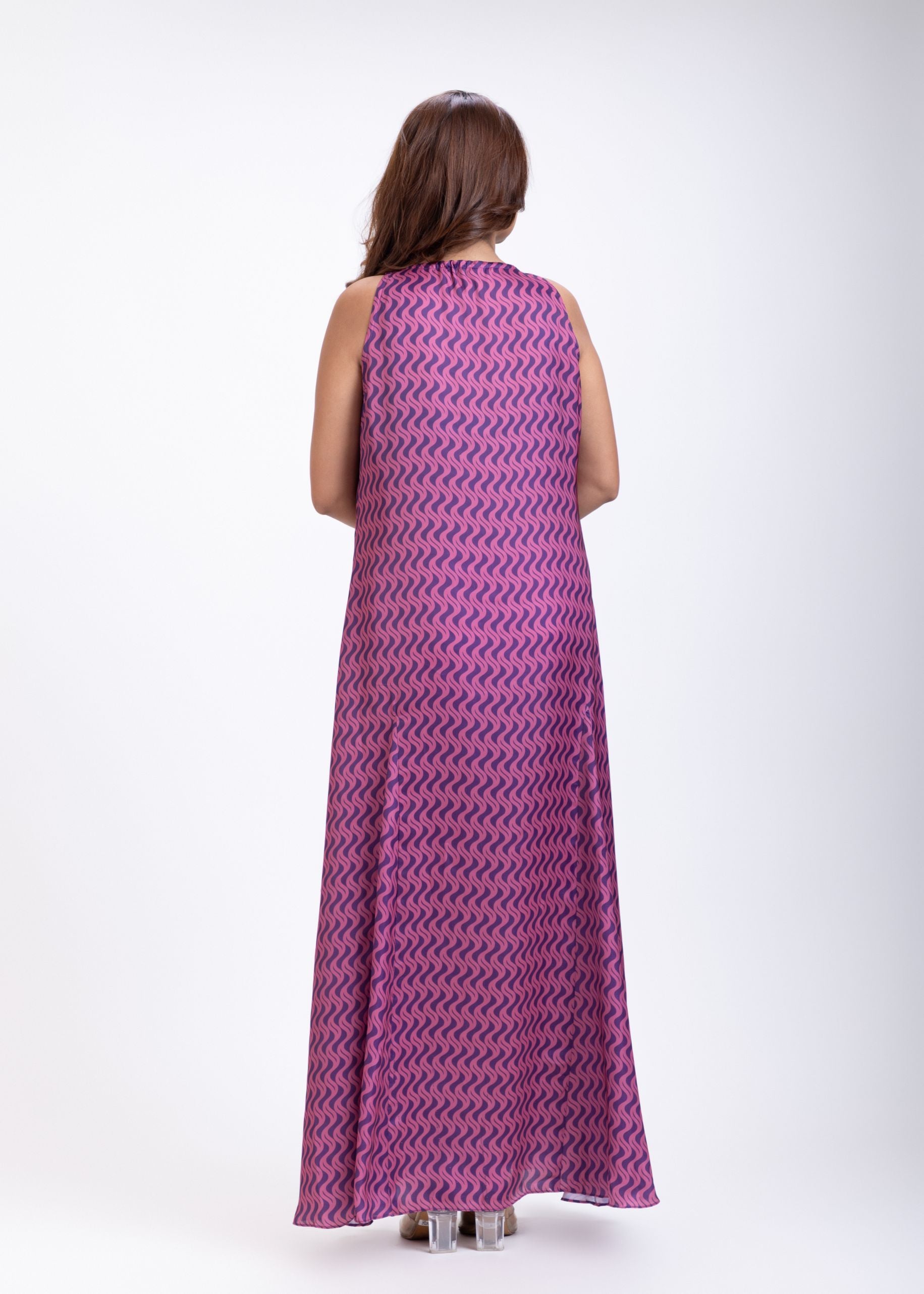 Purple Satin Maxi Gown Dress Back