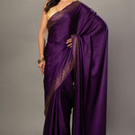 Purple Satin Silk Saree With Sequin Border - Anvi Couture