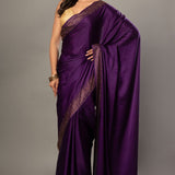 Purple Satin Silk Saree With Sequin Border - Anvi Couture