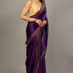 Purple Satin Silk Saree With Sequin Border - Anvi Couture