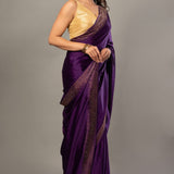 Purple Satin Silk Saree With Sequin Border - Anvi Couture