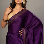 Purple Satin Silk Saree With Sequin Border - Anvi Couture
