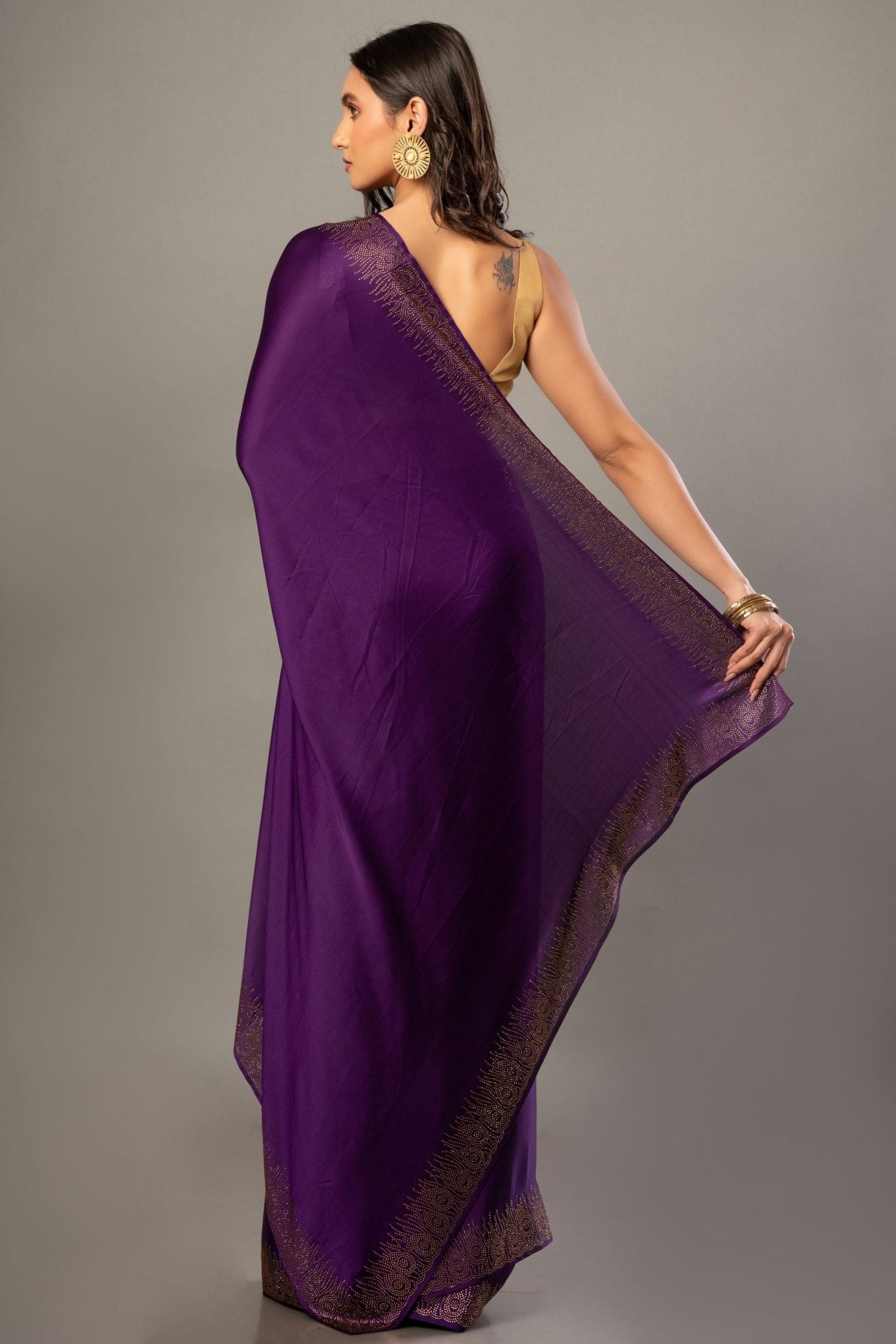 Purple Satin Silk Saree With Sequin Border - Anvi Couture