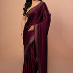 Purple Satin Silk Saree with Sequins Border - Anvi Couture
