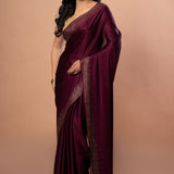 Purple Satin Silk Saree with Sequins Border - Anvi Couture