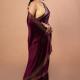 Purple Satin Silk Saree with Sequins Border - Anvi Couture