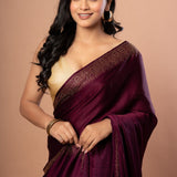 Purple Satin Silk Saree with Sequins Border - Anvi Couture