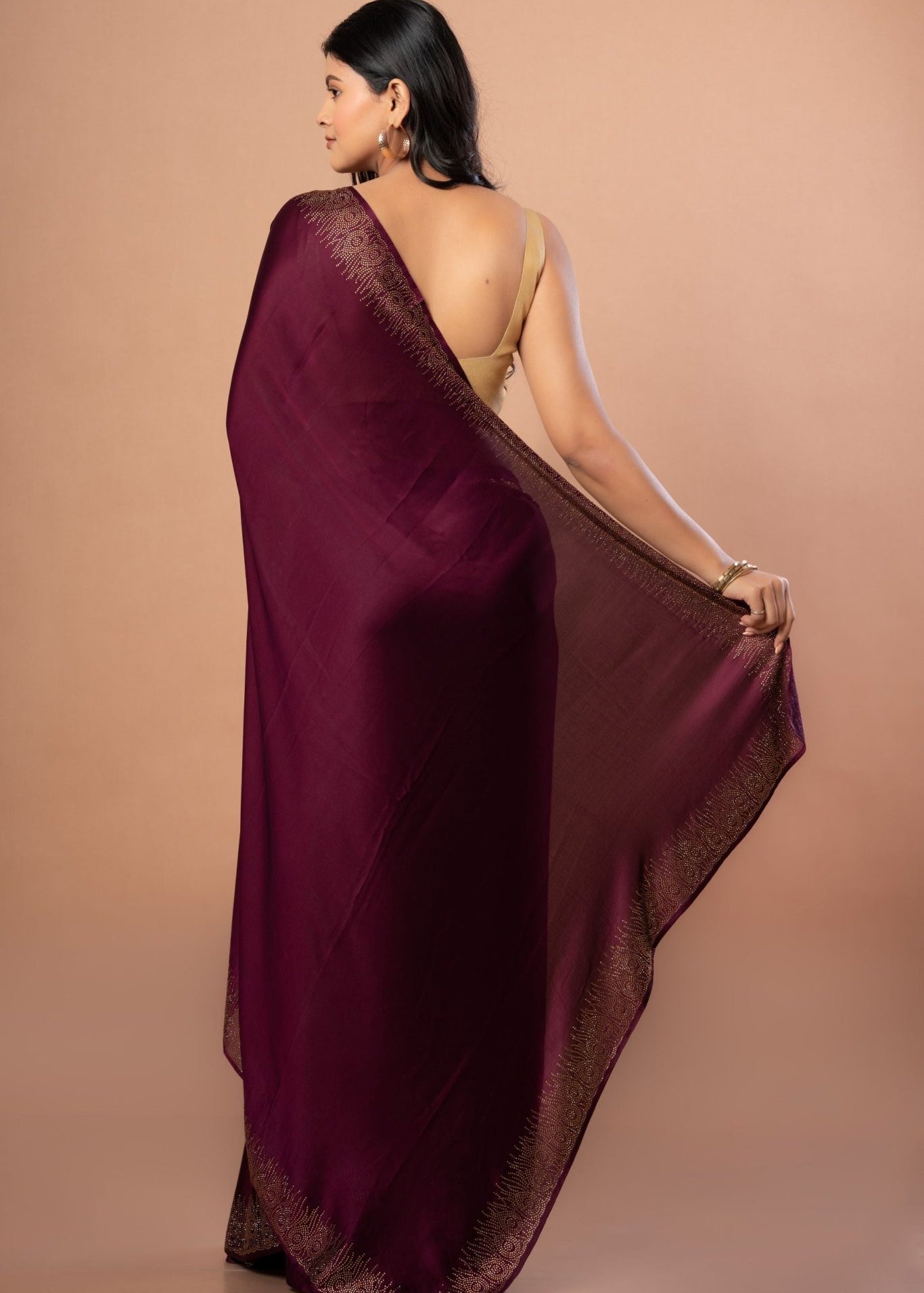Purple Satin Silk Saree with Sequins Border - Anvi Couture