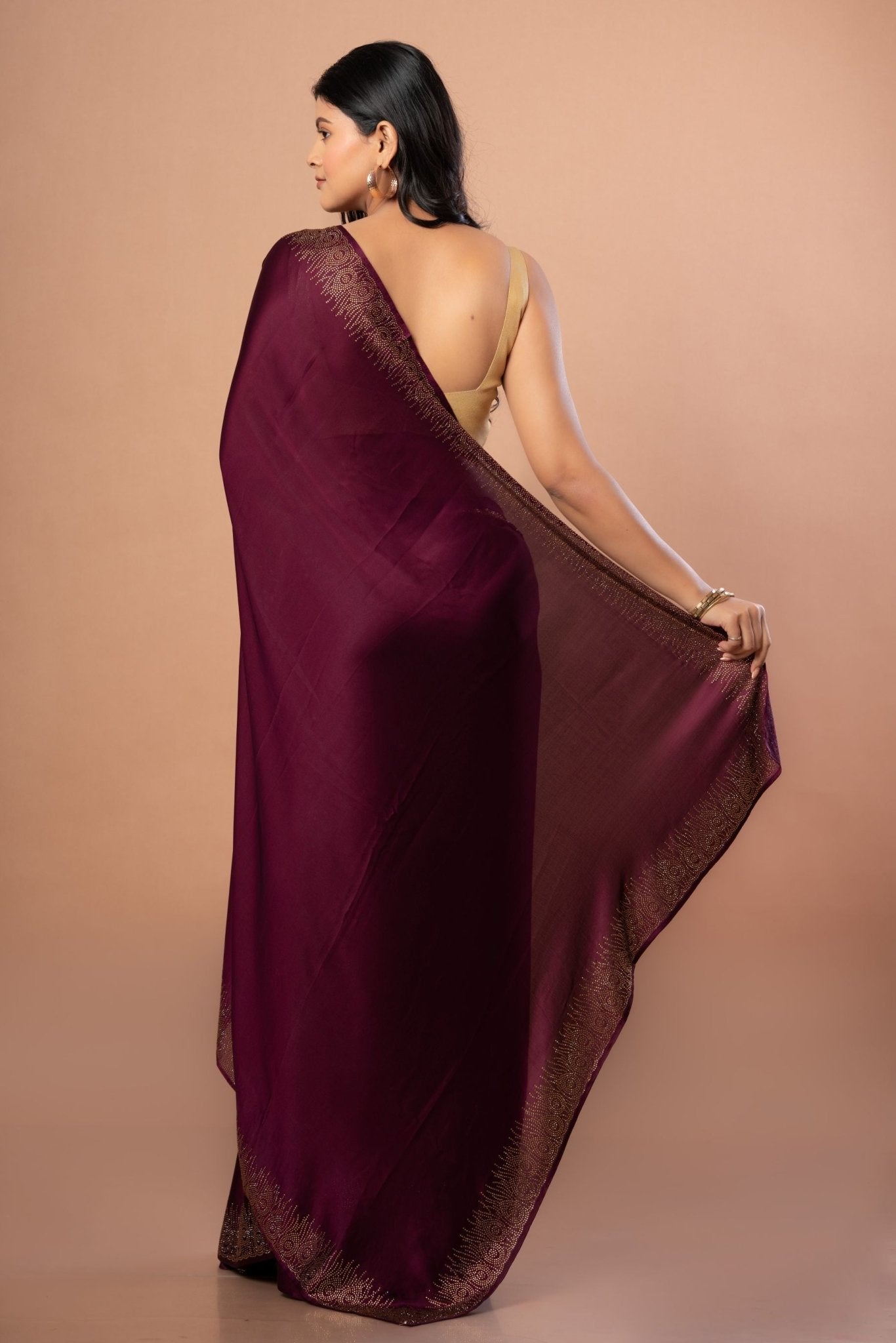 Purple Satin Silk Saree with Sequins Border - Anvi Couture