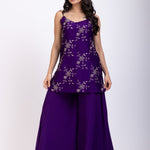 Purple Shahara Suit Set With Golden Dupatta Front