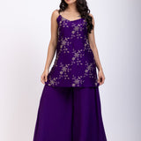 Purple Shahara Suit Set With Golden Dupatta Front