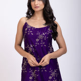 Purple Shahara Suit Set With Golden Dupatta Close Up