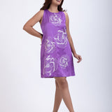 Purple Short Dress With Embroidered Work Front
